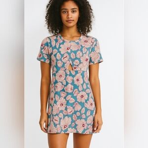 Zara Blue Pink Floral Mini Dress Bodycon Peep Size Medium